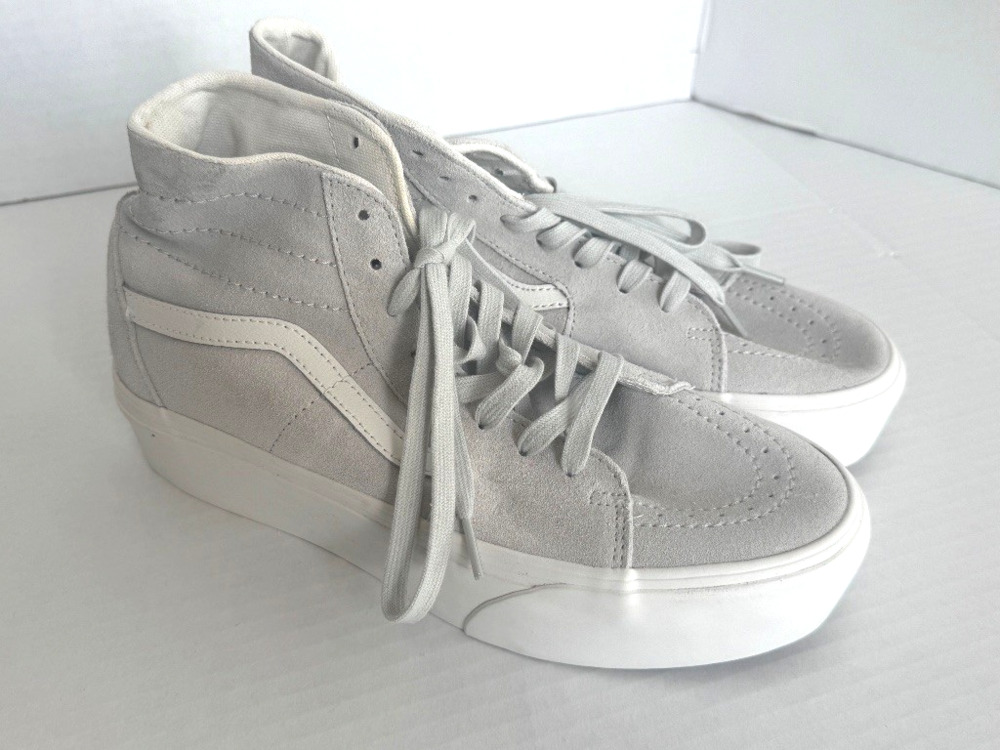 Vans Sk8-Hi Tapered Platform Suede Sneakers Gray White Womens 10.5 Mens 9